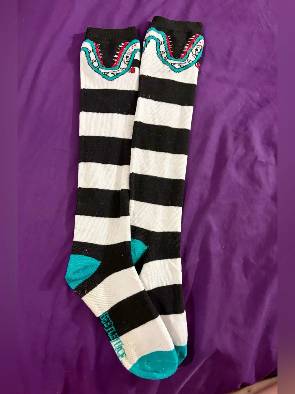 Beetlejuice Sandworm Striped Knee High Socks